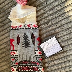 Holiday Dog Sweater with Red and Gray Stripes